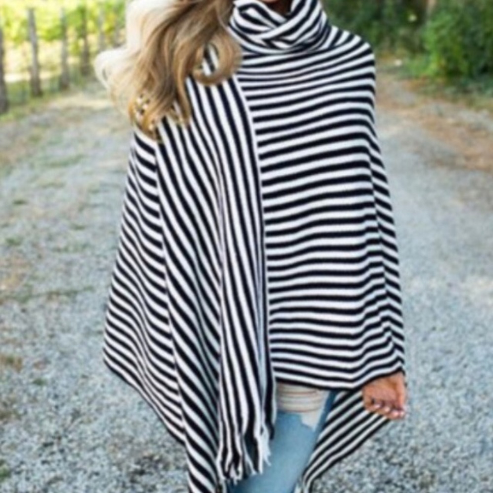 Super soft and cozy black and ivory poncho